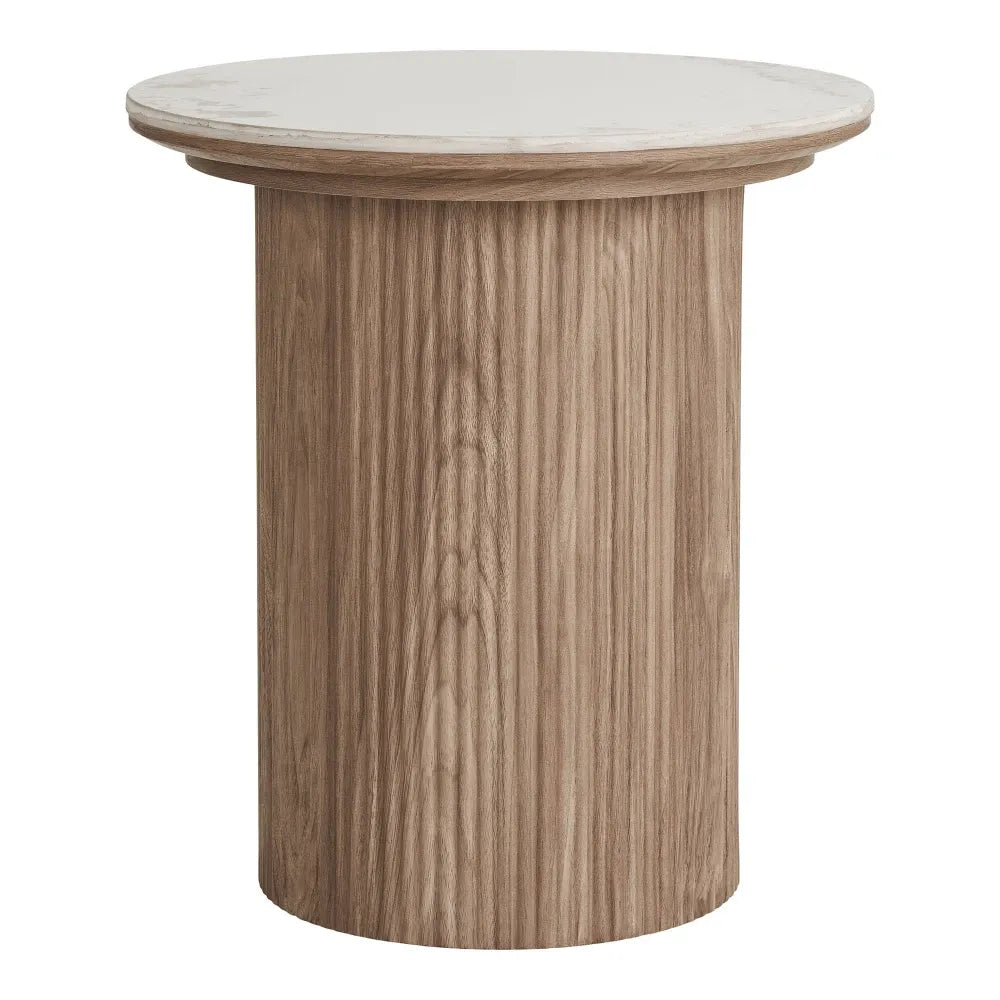 Masuta laterala din MDF Maro si Ceramica Alb D45xH50cm Athens