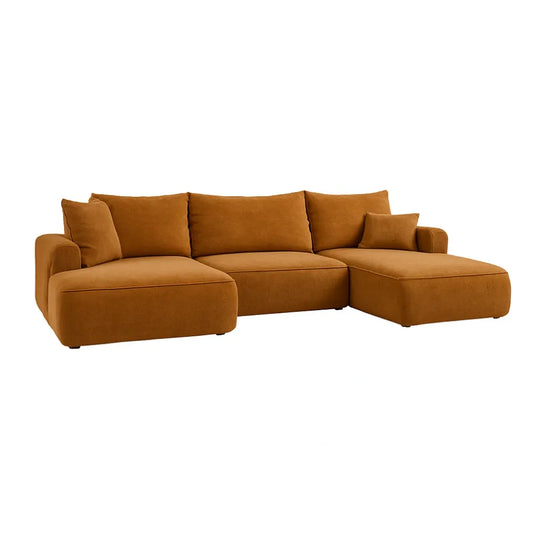 Coltar extensibil catifea vogue galben cu lada depozitare Nubio III 364x159cm