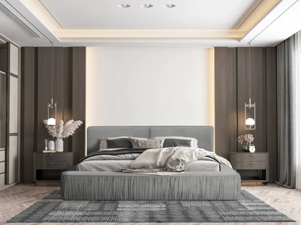 Pat 180x200cm tapitat cu Catifea Gri Naomi