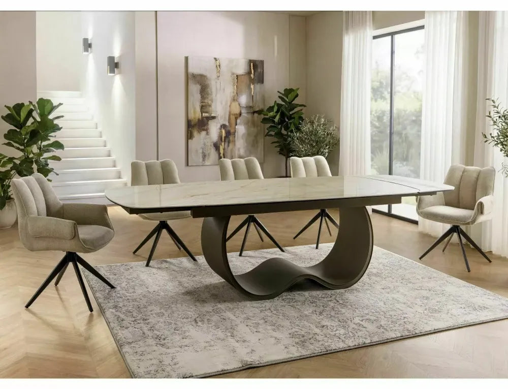 Set 2 Scaune rotative din Stofa Bej si Metal Negru H86xL62xA62cm Gio