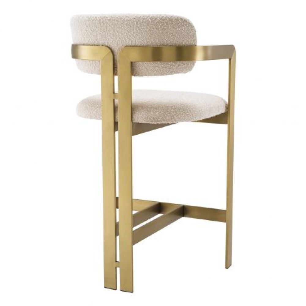 Scaun de insula tapitat cu Boucle Crem cu picioare din Metal Auriu H97xL53xA45cm Donato