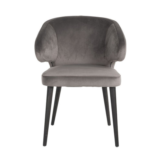 Scaun cu brate din Catifea si Lemn Gri/Negru H81xL62xA60cm Indigo Richmond Interiors