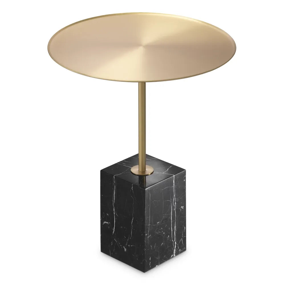 Masuta de colt rotunda cu blat din Otel inoxidabil si baza din marmura Alama/Negru D45xH62cm Cole