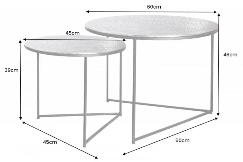 Set 2 masute de cafea Rotunde din Metal Argintiu D45/60xH39/46cm Crocodile