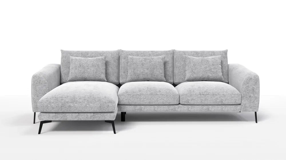 Coltar in forma de L tapitat cu Chenille Gri deschis Sajma 20 L293x172cm Aspen