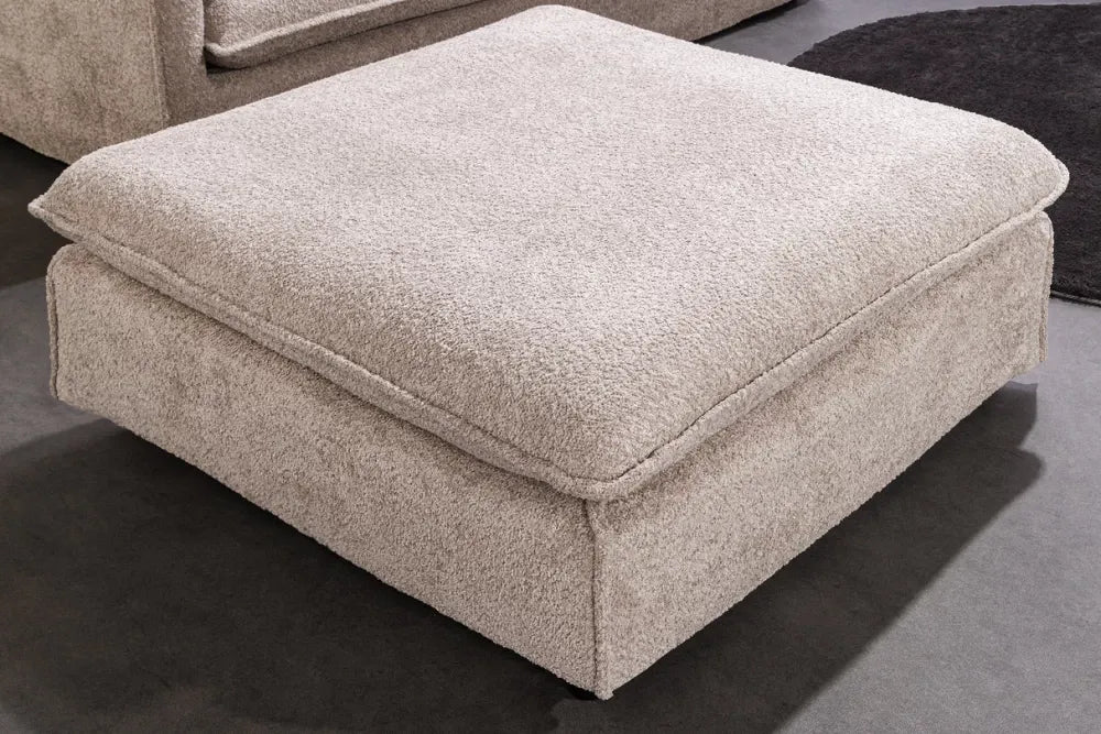 Puf cu husa detasabila din Lemn Negru si Stofa boucle Bej H42xL100cm Heaven