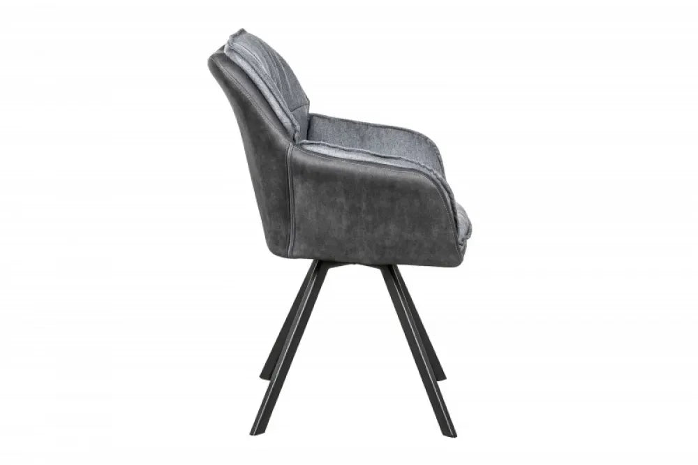 Scaun pivotant tapitat cu Microfibra Gri cu picioare din Metal Negru H85xL63xA62cm Lounger
