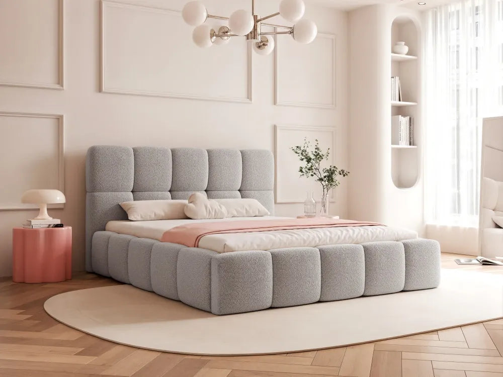 Pat 200 x 200 tapitat cu Stofa boucle Abriamo Gri Livia