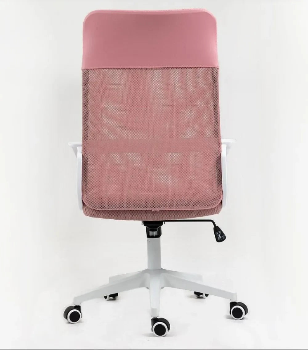 Scaun de birou cu inaltime reglabila tapitat cu Stofa/plasa Roz cu picioare din Plastic Alb H107-117xL59xA48cm Q-026