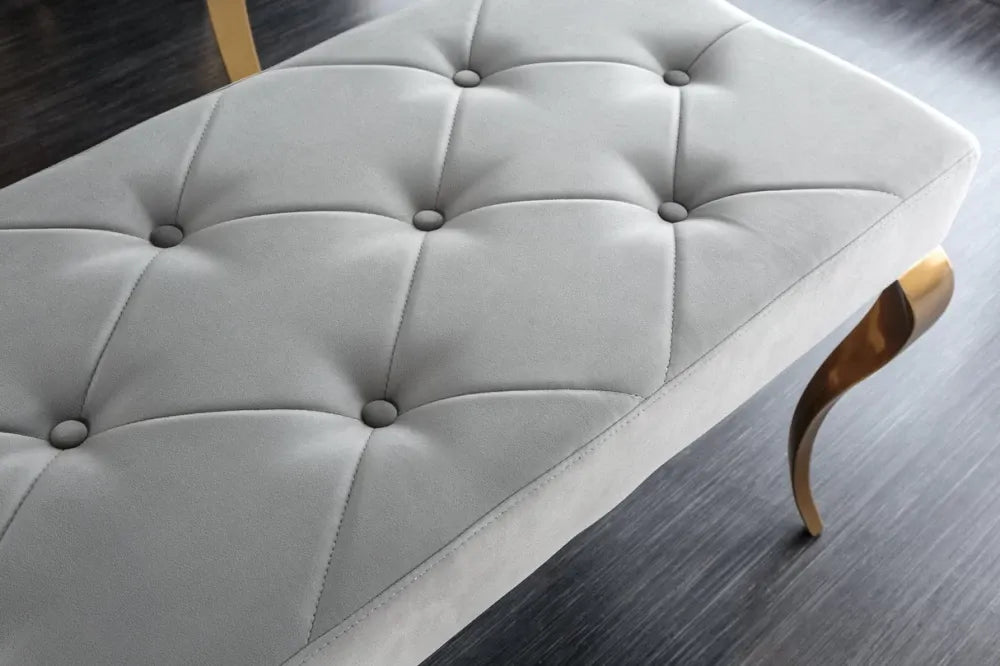 Bancheta din Otel inoxidabil Auriu si Catifea Gri H50xL172cm Modern Barock