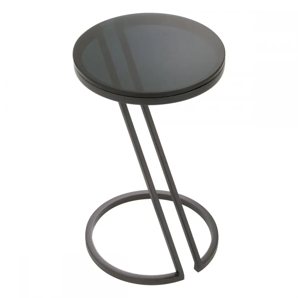 Masuta laterala Rotunda din Otel inoxidabil Negru si Sticla Negru D36xH60cm Falcone Eichholtz