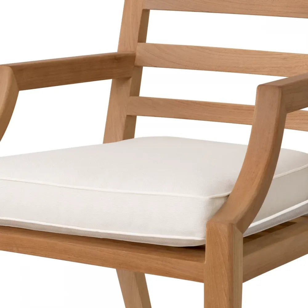 Scaun de exterior din Lemn de tec Maro si Stofa Alb H86.5xL59.5xA60.5cm Hera Eichholtz