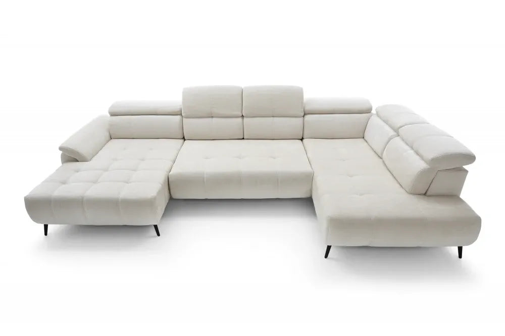 Coltar extensibil electric In forma de U  tapitat cu Chenille Aphrodite Crem cu lada depozitare Genova III