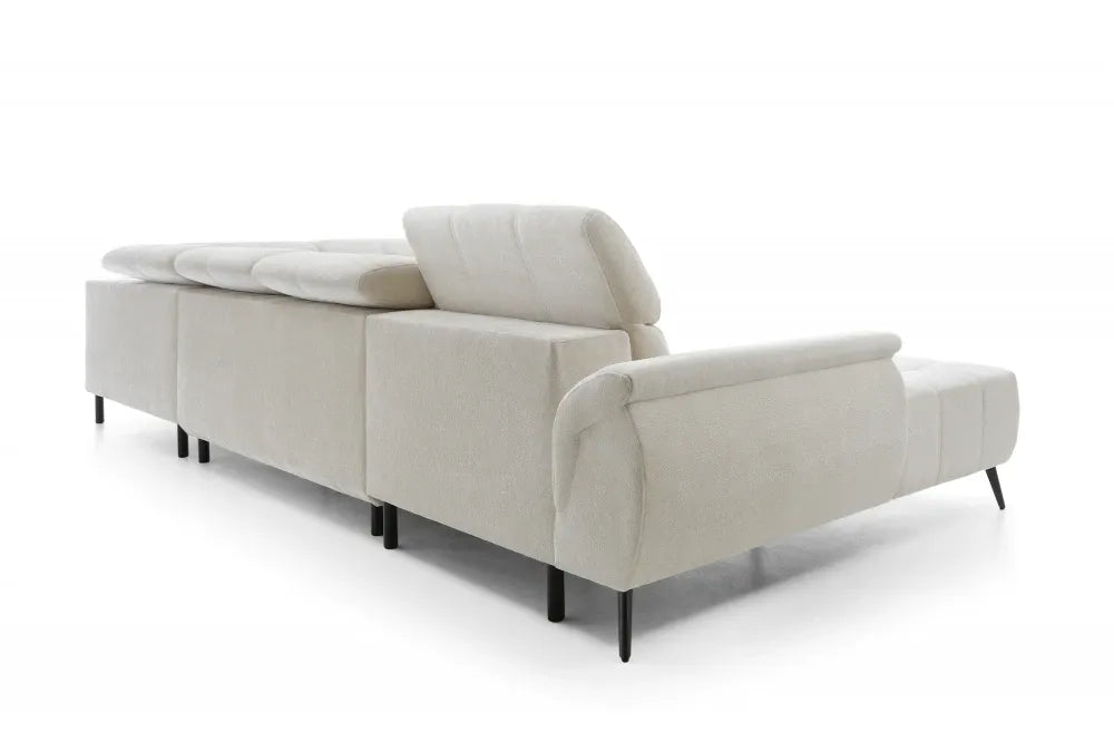 Coltar extensibil electric In forma de U  tapitat cu Chenille Aphrodite Crem cu lada depozitare Genova III