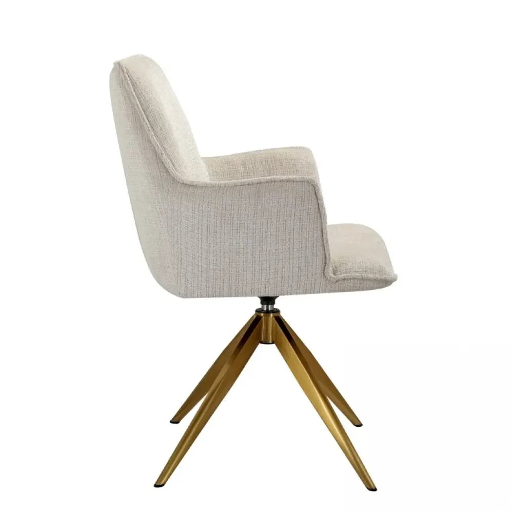 Scaun cu brate tapitat cu Chenille Bej cu picioare din Metal Auriu H89xL52xA63cm Dakota Richmond Interiors