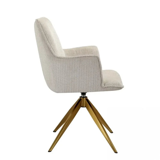 Scaun cu brate tapitat cu Chenille Bej cu picioare din Metal Auriu H89xL52xA63cm Dakota Richmond Interiors