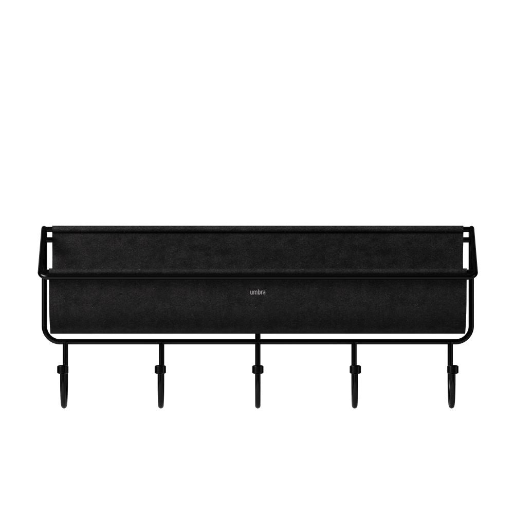 Cuier de perete cu 5 agatatoare si spatiu de depozitare din Metal Negru Hammock L41xH17cm