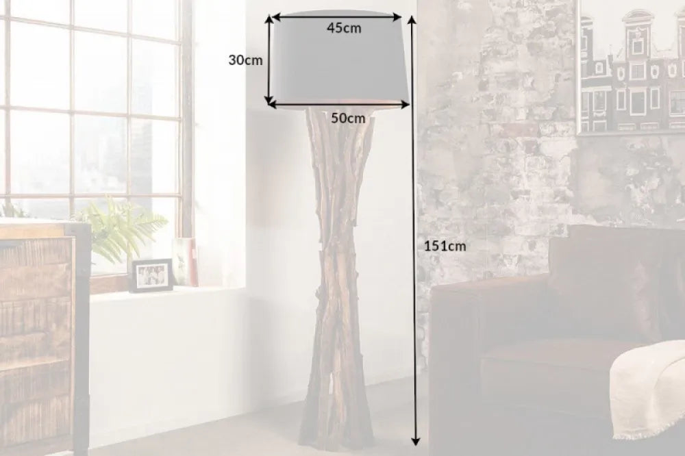Lampa de podea din Lemn de tec Maro si Textil Negru H151xD50cm Harmony
