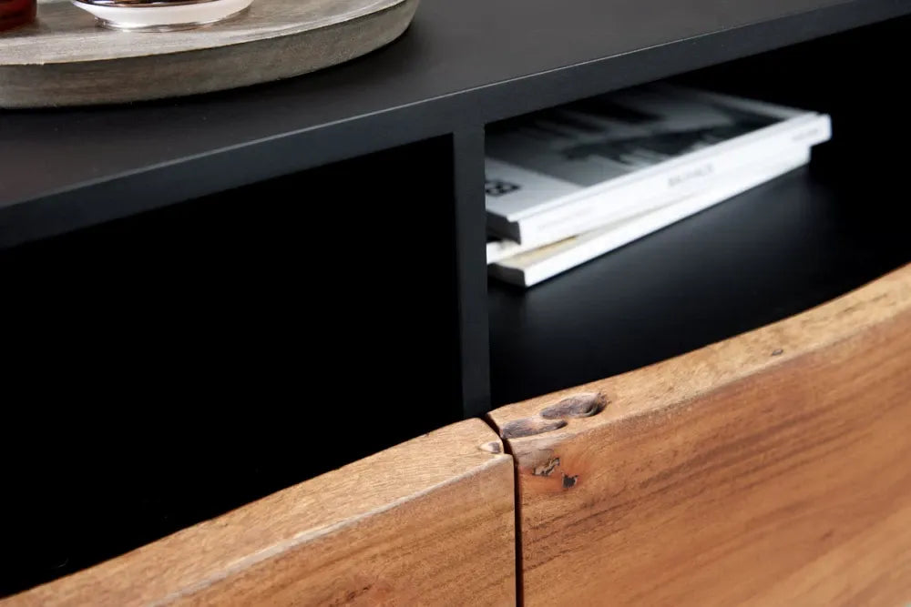 Comoda TV din MDF/Lemn de salcam Negru/Maro si Metal Negru L140xH50cm ORGANIC ARTWORK