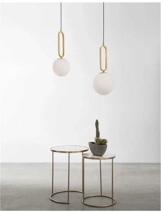 Pendul structura din Metal Alama si abajur din Sticla Alb H120xL20cm IP20 GRUS