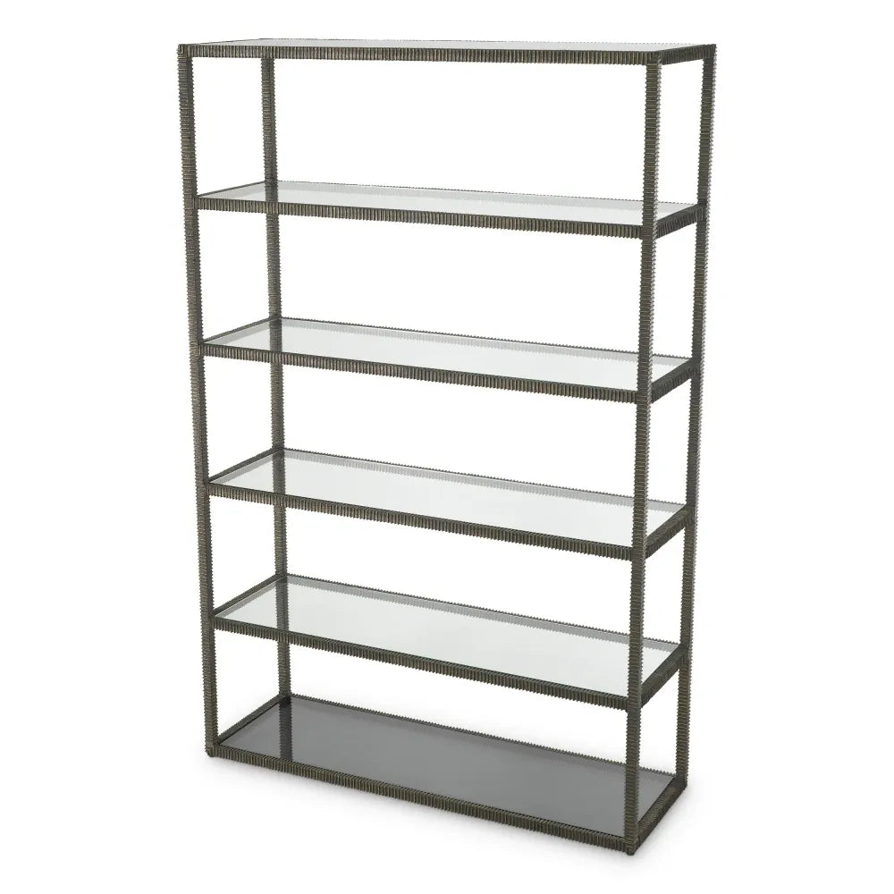 Etajera din Sticla Fumuriu/Transparent si Metal Bronz L150xH230.5cm Bethesda Eichholtz