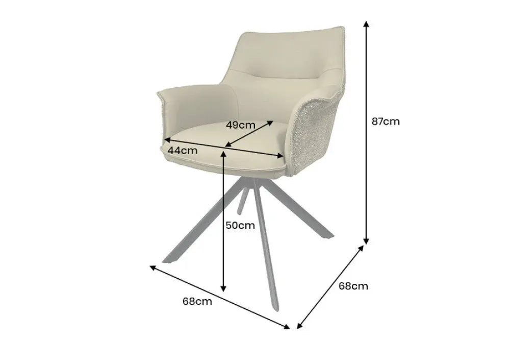Set 2 scaune rotative tapitat cu Piele/Stofa Grej taupe si picioare din Metal Negru H87xL68xA68cm LE GRAND