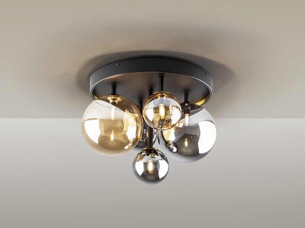 Plafoniera din Metal si Sticla Negru H34xD45cm Dark