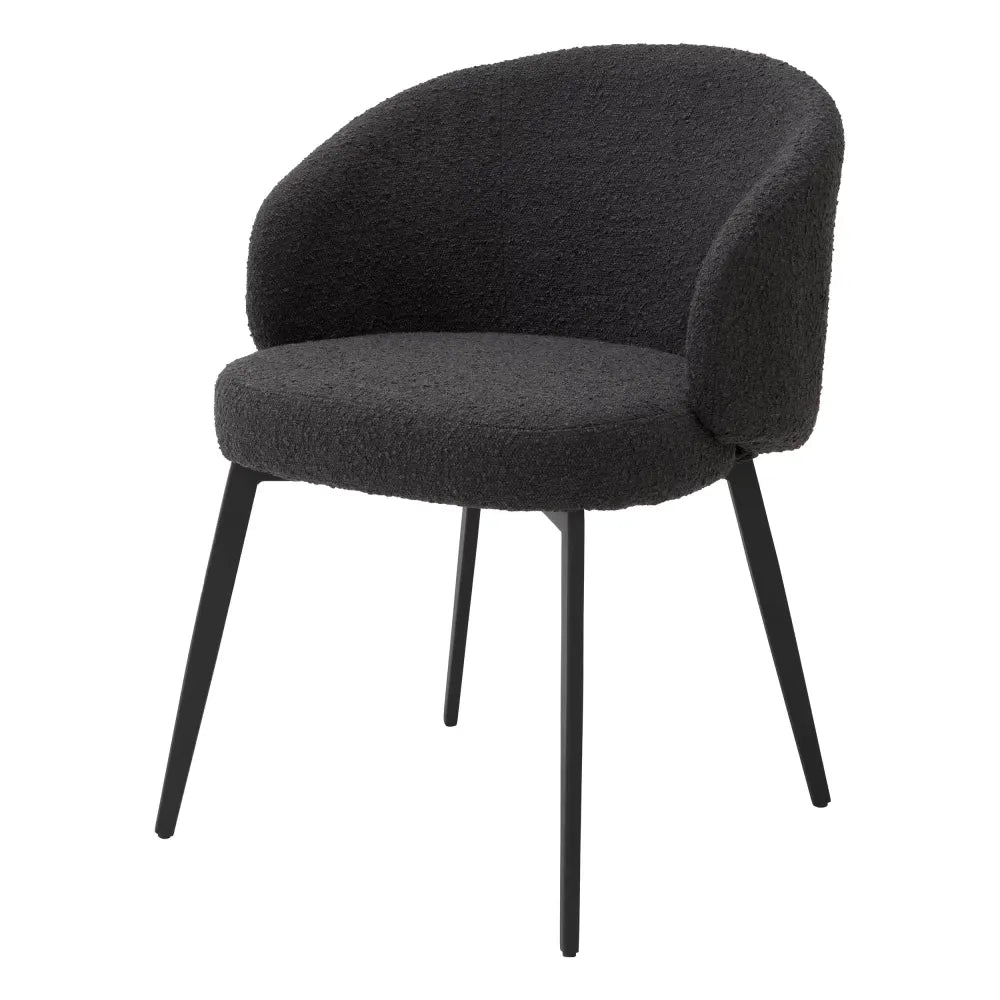 Set 2 scaune cu brate tapitat cu Stofa boucle Negru cu picioare din Metal Negru H79xL56xA58cm Lloyd Eichholtz