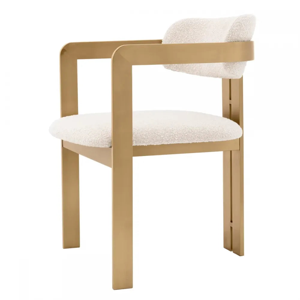 Scaun tapitat cu Stofa boucle Crem cu picioare din Metal Alama H80xL57.5xA59cm Donato Eichholtz