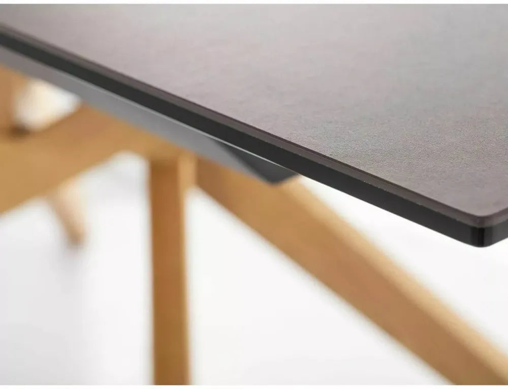 Masa extensibila din Sticla securizata+Ceramica Maro si Lemn de stejar Maro L180-230xH76cm Loreto