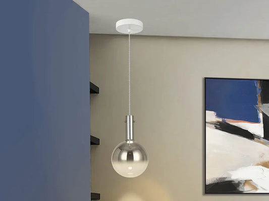 Pendul din Metal Alb si Sticla Argintiu H200xD20cm Matices