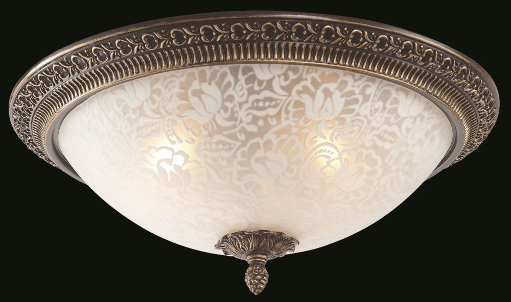 Plafoniera Rotunda din Sticla si Metal Alb/Maro Pascal D37xH19cm