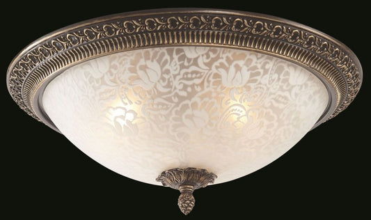 Plafoniera Rotunda din Sticla si Metal Alb/Maro Pascal D37xH19cm