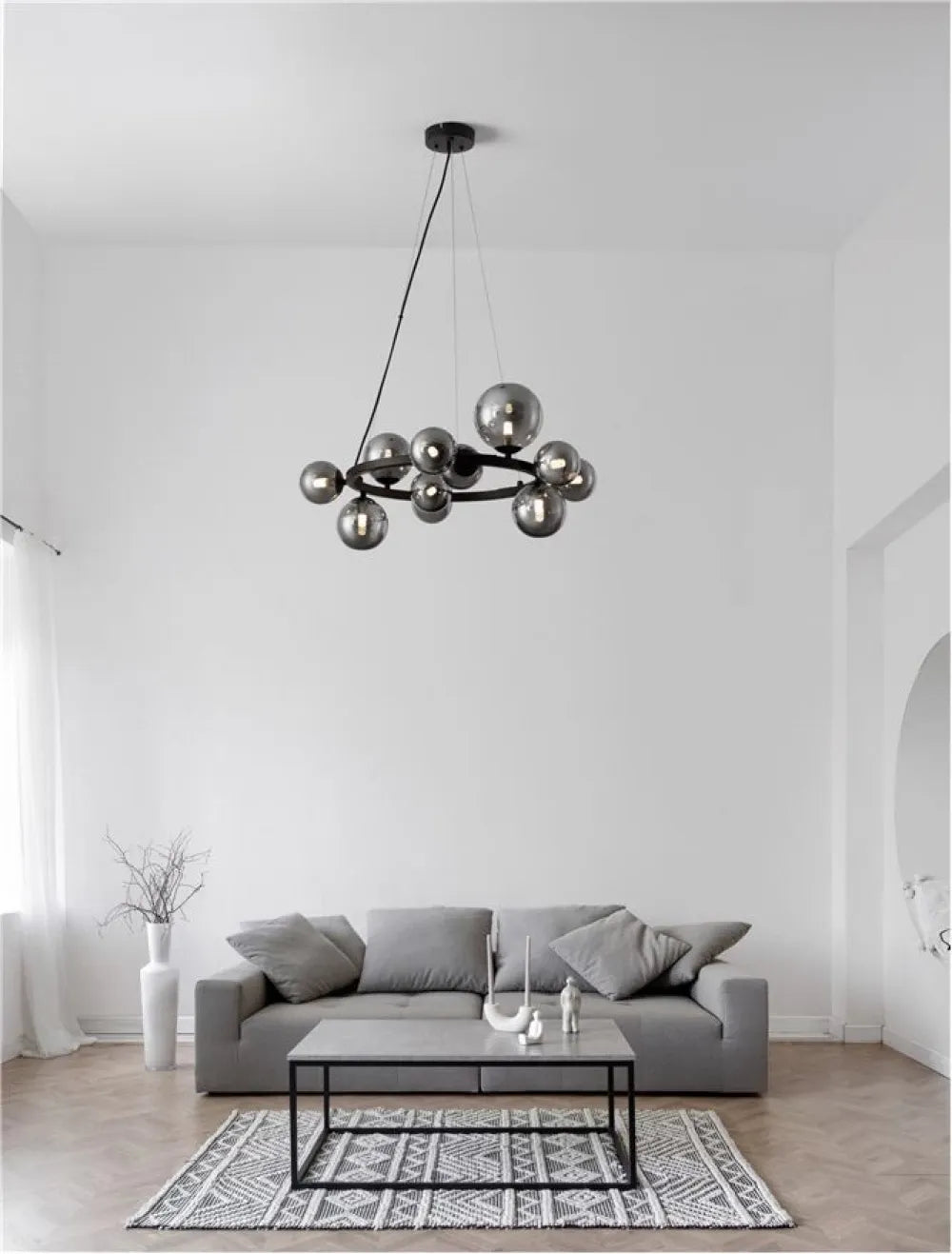 Lustra structura din Metal Negru si abajur din Sticla Fumuriu H120xL64.2cm IP20 ODILLIA
