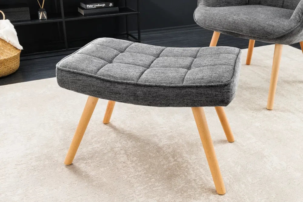 Puf din Lemn de fag Maro si Stofa Gri H39xL60cm Scandinavia