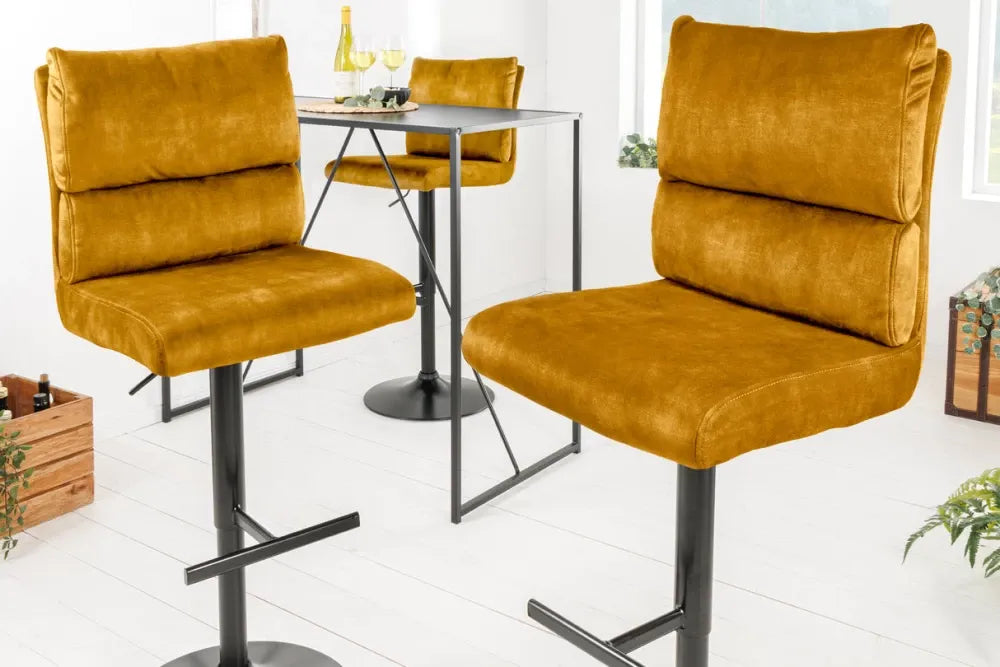 Set 2 scaune de bar din Metal Negru si Catifea Galben H100-121xL45cm Comfort
