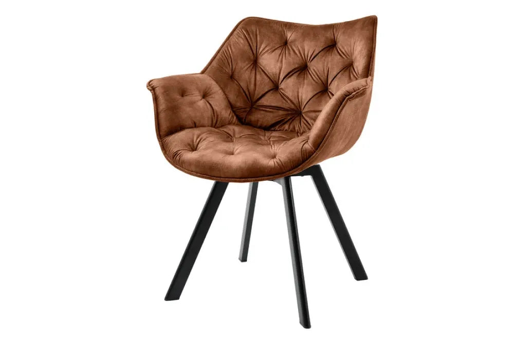 Set 2 scaune rotative tapitat cu Catifea Maro ruginiu si picioare din Metal Negru H81xL68xA65cm THE DUTCH COMFORT