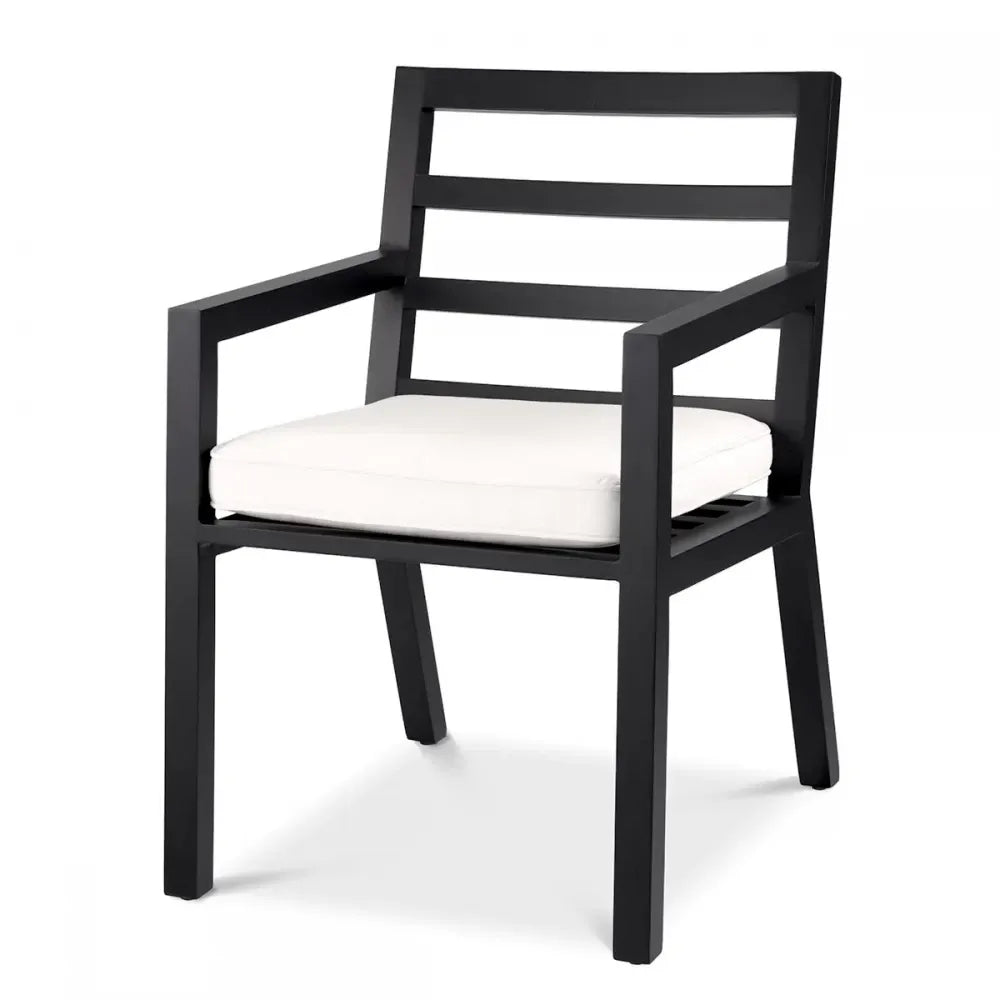Scaun de exterior din Metal Negru si Stofa Alb H86xL55.5xA66.5cm Delta Eichholtz