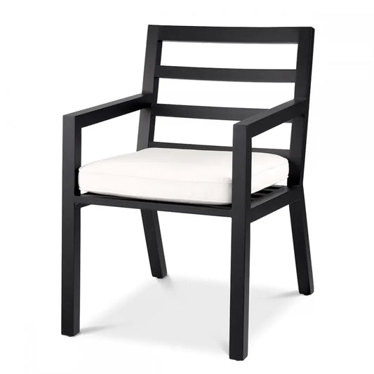 Scaun de exterior din Metal Negru si Stofa Alb H86xL55.5xA66.5cm Delta Eichholtz