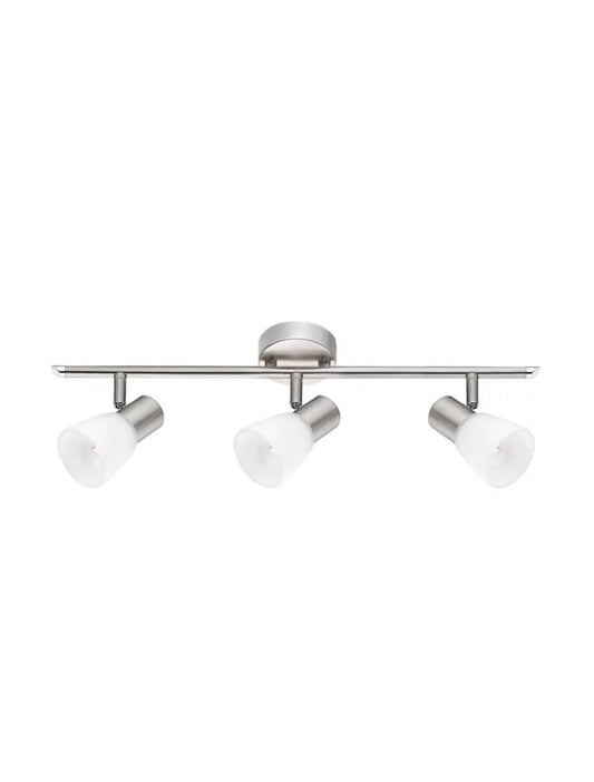 Plafoniera cu spoturi structura din Metal Argintiu si abajur din Sticla Alb H16.2xL52cm IP20 PUBLICO