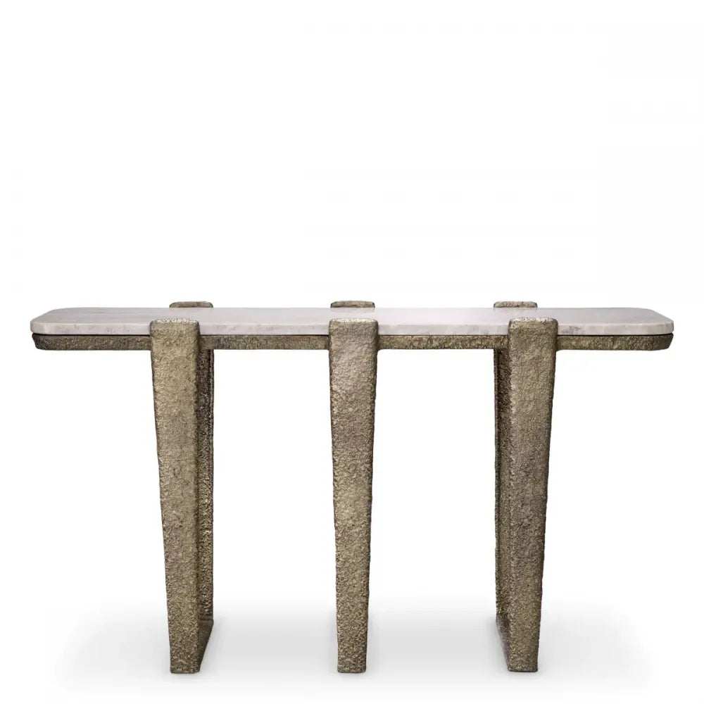 Consola din Marmura Bej si Metal Alama antichizata L140xH79cm Orinda Eichholtz
