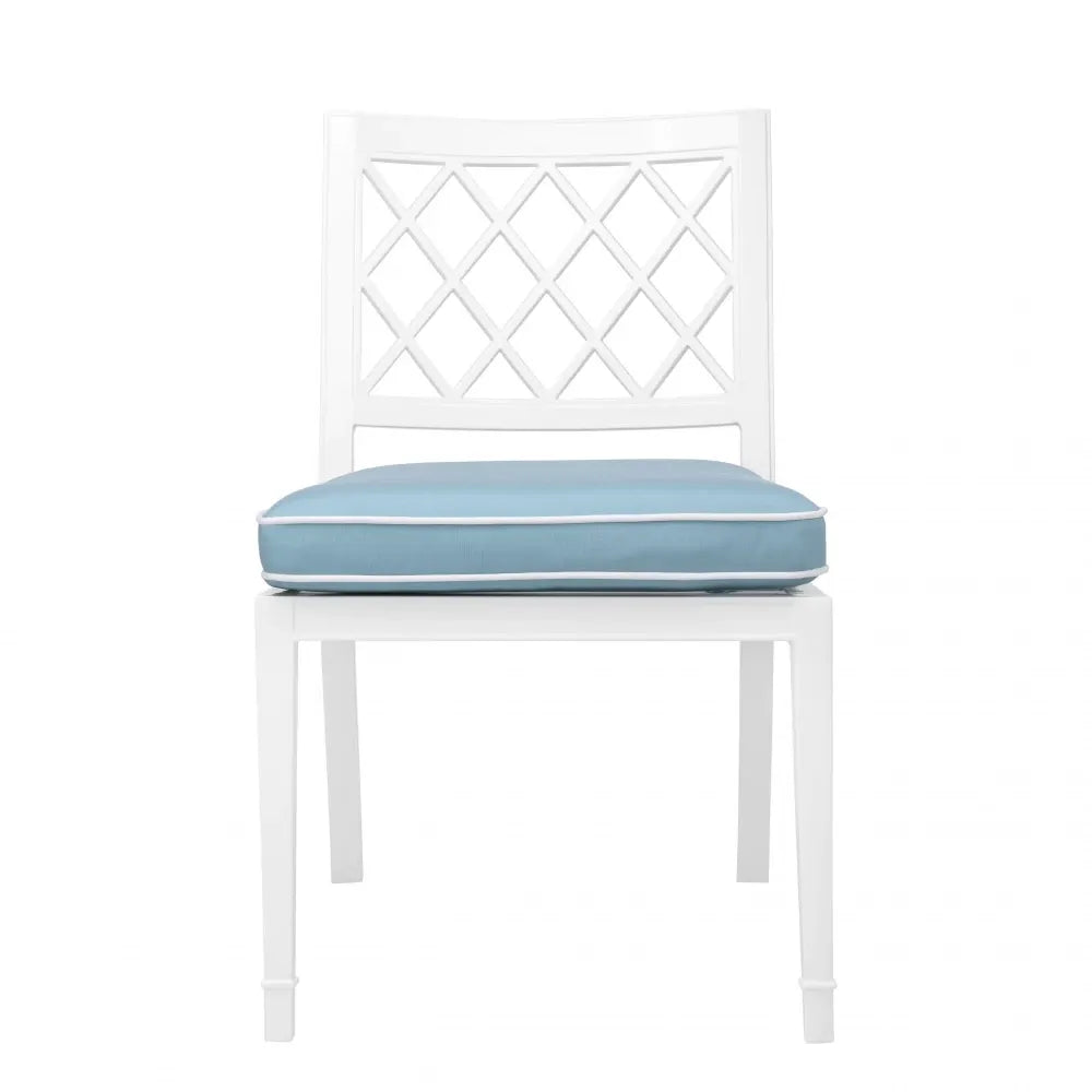 Scaun de exterior din Metal Alb si Stofa Albastru H87xL53xA66cm Paladium Eichholtz