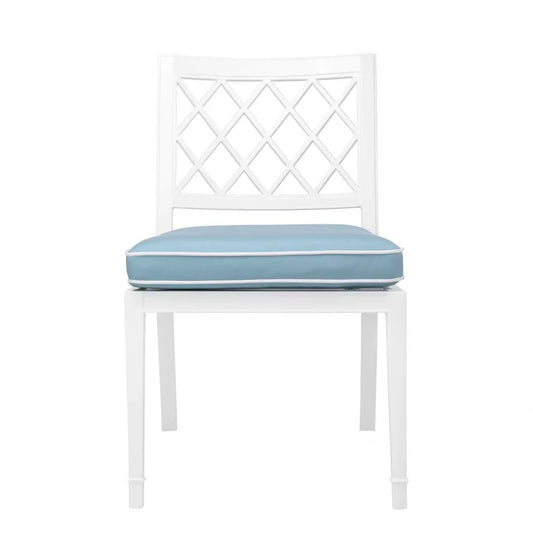 Scaun de exterior din Metal Alb si Stofa Albastru H87xL53xA66cm Paladium Eichholtz