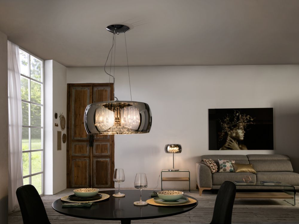 Lustra rotunda cu inaltime reglabila din Sticla Negru cu 6 becuri D50xH140cm Argos