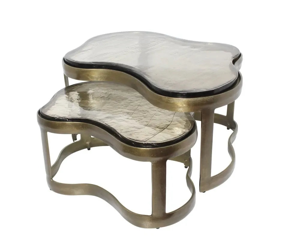 Set 2 masute de cafea din Metal Alama si Sticla turnata Transparent L90xH42cm Fairfield Richmond interiors