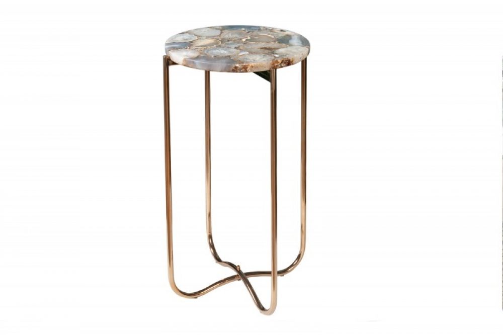 Masuta de colt rotunda din Agata si Metal Multicolor/Auriu D35xH62cm Noble