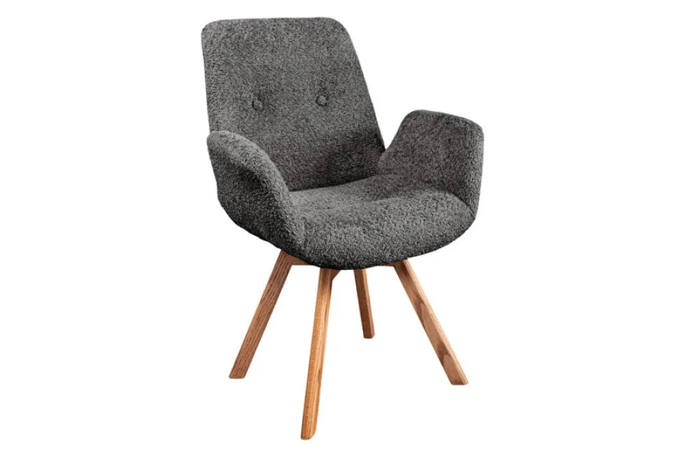 Set 2 scaune rotative tapitat cu Stofa boucle Gri si picioare din Lemn de stejar Maro H85xL61xA63cm BALTIC