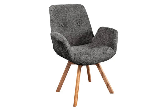 Set 2 scaune rotative tapitat cu Stofa boucle Gri si picioare din Lemn de stejar Maro H85xL61xA63cm BALTIC
