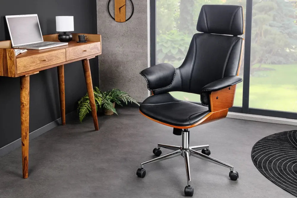 Scaun de birou cu inaltime reglabila din Piele artificiala Negru cu picioare din Metal Argintiu H111-120xL64xA64cm Manhattan
