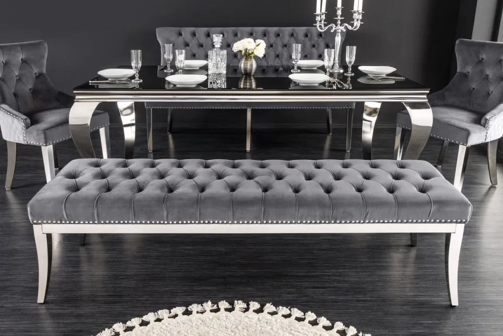 Bancheta din Otel inoxidabil Argintiu si Catifea Gri H47xL164cm Castle delux